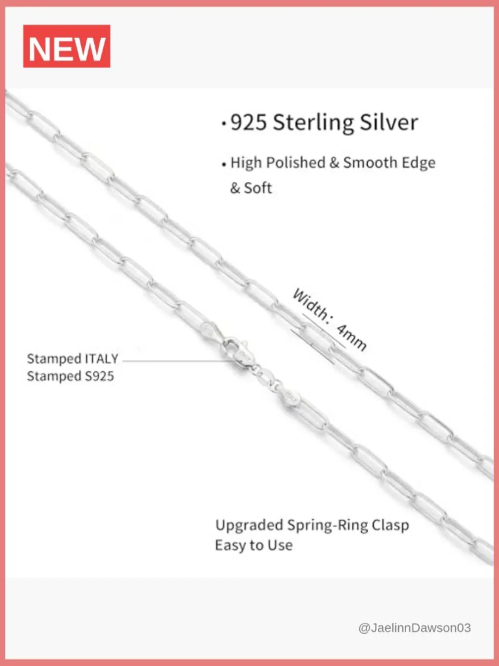 925 Sterling Silver Paperclip Chain Necklace 16-22 Inch